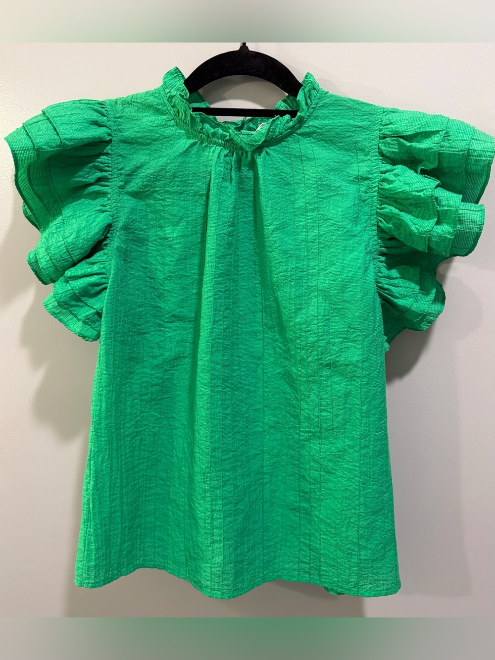 THML Ruffle Sleeve and Collar Detail Textured Blouse Size M Green